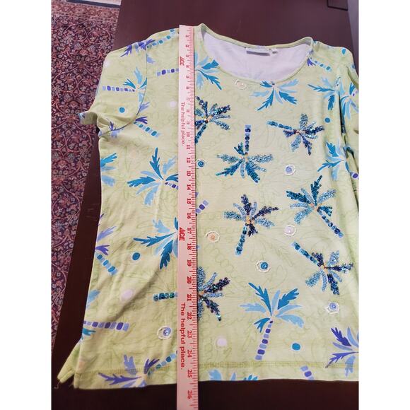 Lulu-B Sequin Beaded Embellished Palm Tree Short Sleeve Top Womens Plus Size 1X - Picture 11 of 11